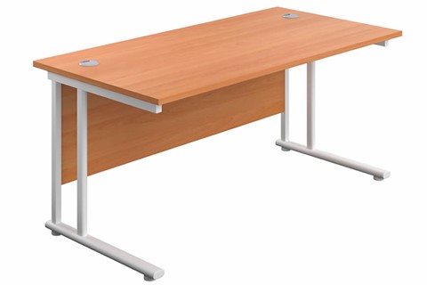 Kestral Oak Rectangular Cantilever Desk - 1400mm White Leg