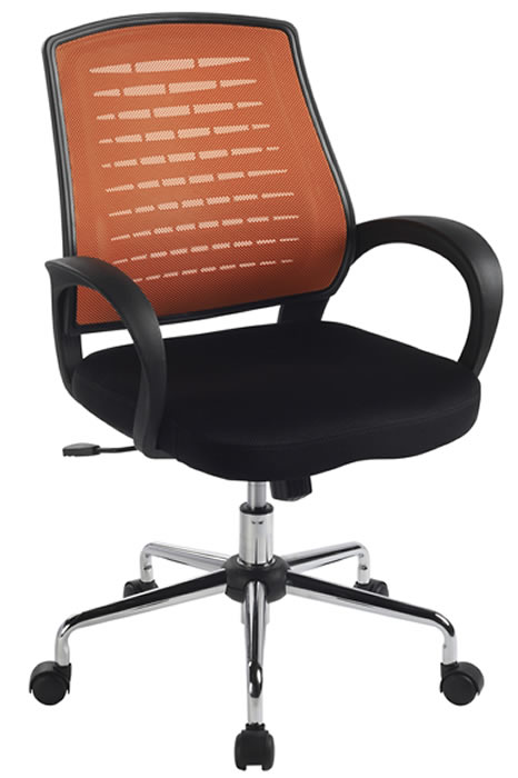 View Orange Mesh Office Chair Breathable Mesh Back Rest Fully Reclining Backrest Height Adjustable Seat Loop Armrests Easy Glide Wheels Perth information