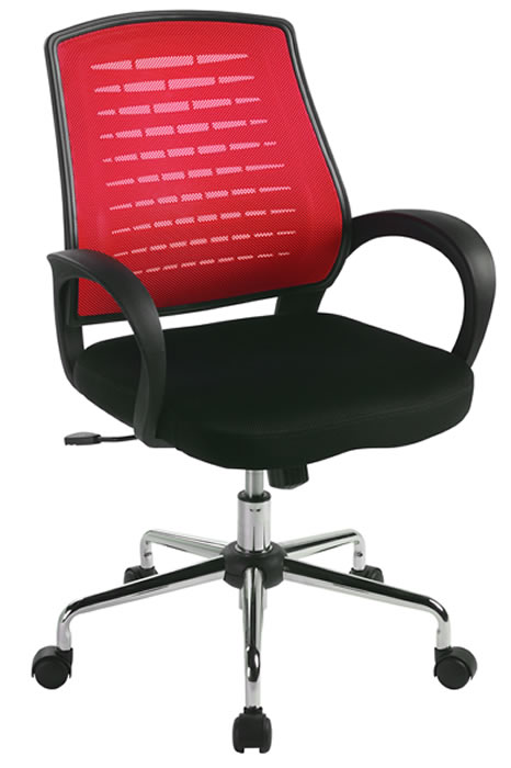 View Red Mesh Office Chair Breathable Mesh Back Rest Fully Reclining Backrest Height Adjustable Seat Loop Armrests Easy Glide Wheels Perth information