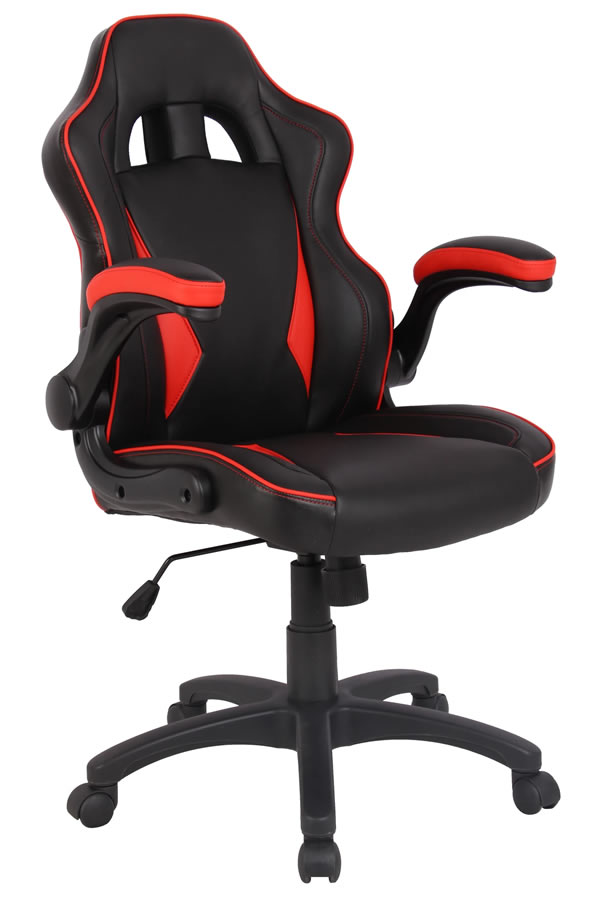 View Black Red Gaming Home Office Student Study Chair With Fold Away Arms Reclining Backrest Height Adjustable Seat Easy Roll Wheels Mario information