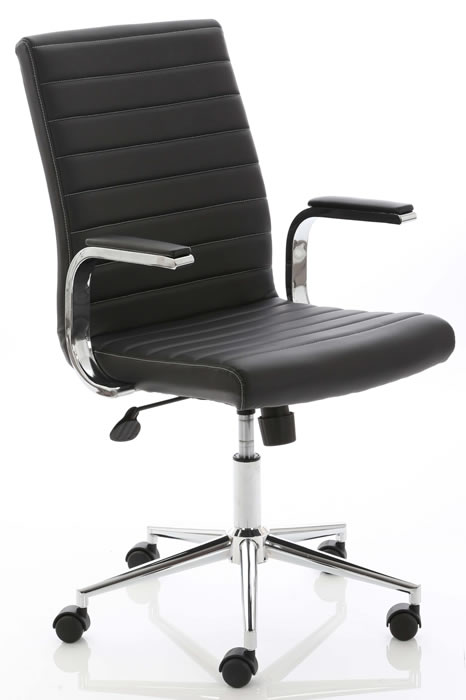 View Black Modern Leather Executive Home Office Chair Tilting Backrest Seat Height Adjustment Bright Chrome Arms Modern Computer Chair For Student  information