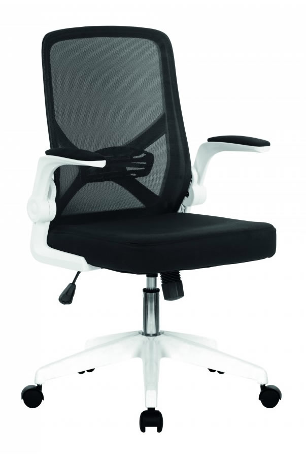 View Oyster Black Mesh Folding Back Office Chair Folding Padded Arms Height Adjustable Seat White Modern Frame Lumbar Panel Easy Glide Wheels information