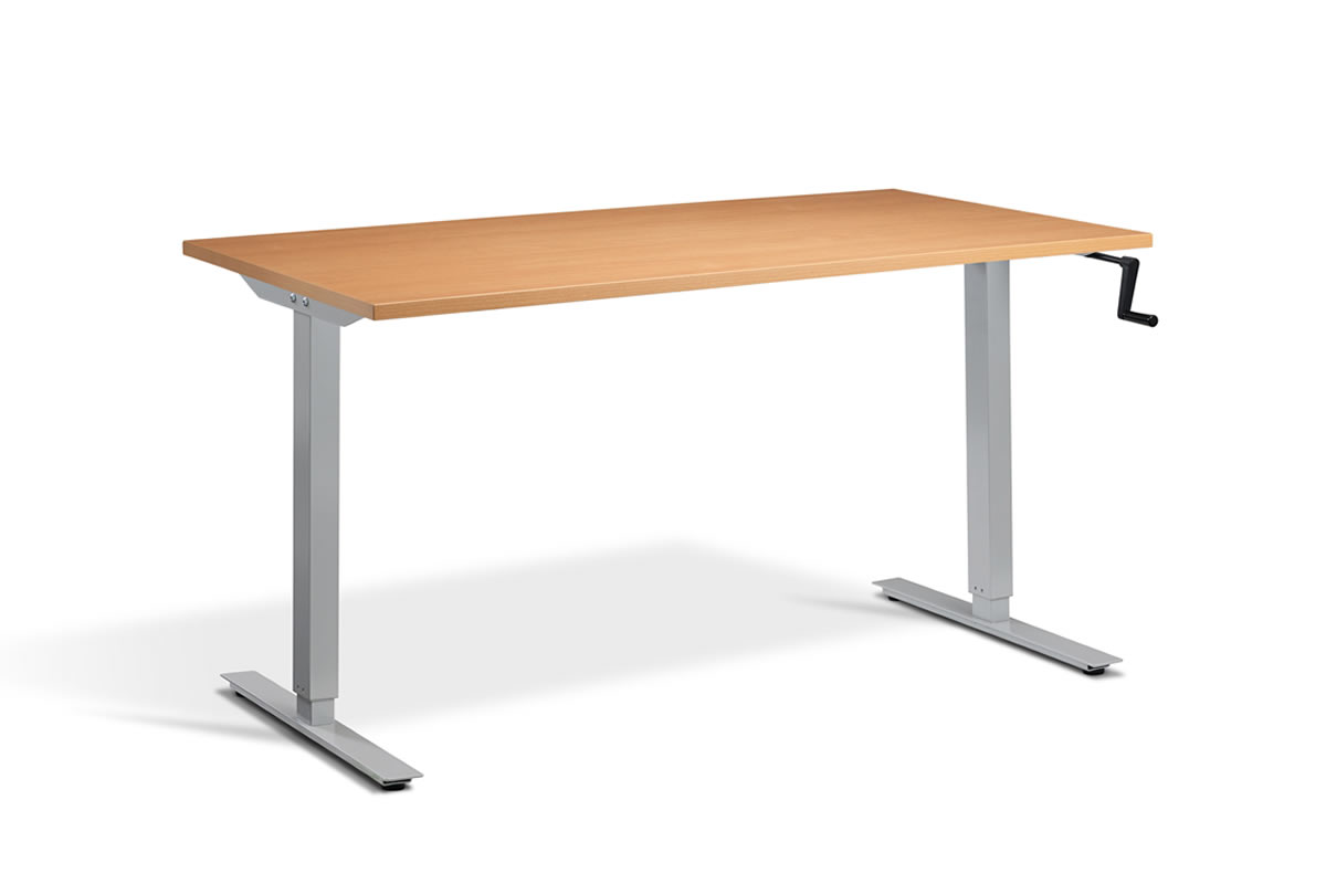 View Rectangular Standing Height Adjustable Desk 1200mm x 800mm Beech Top Silver Frame Solo information