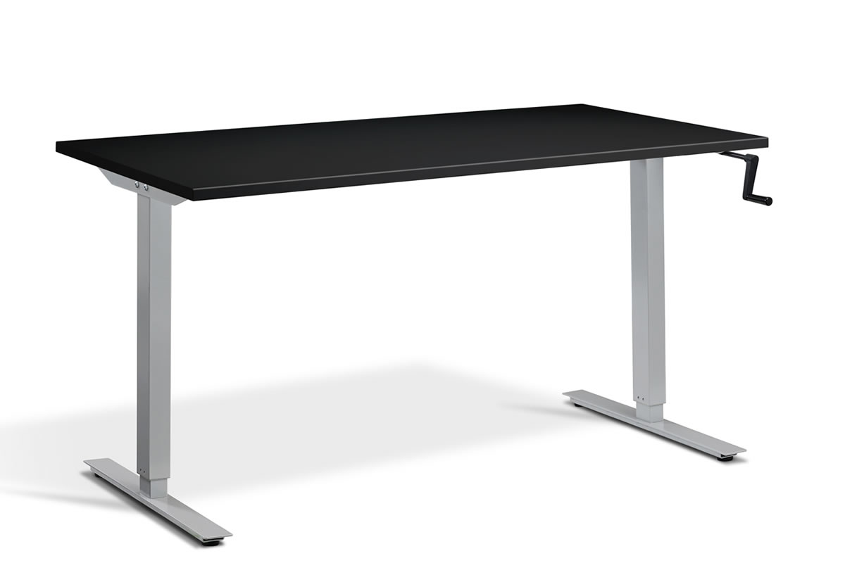 View Rectangular Standing Height Adjustable Desk 1200mm x 800mm Black Top Silver Frame Solo information
