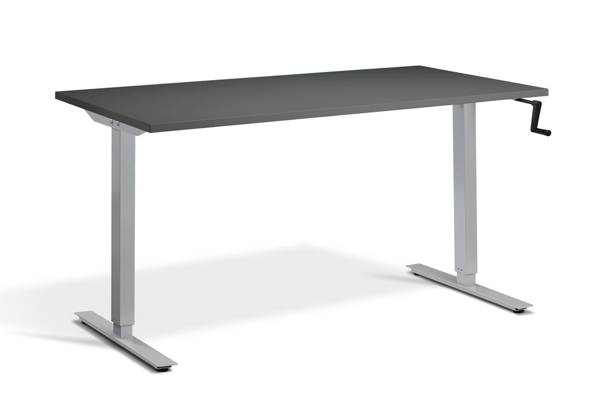 View Rectangular Standing Height Adjustable Desk 1600mm x 800mm Graphite Top Silver Frame Solo information
