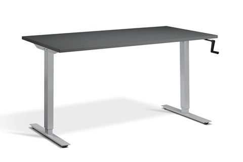 Solo Hand Crank Rectangular Height Adjustable Desk - 1400mm x 800mm Graphite Silver 