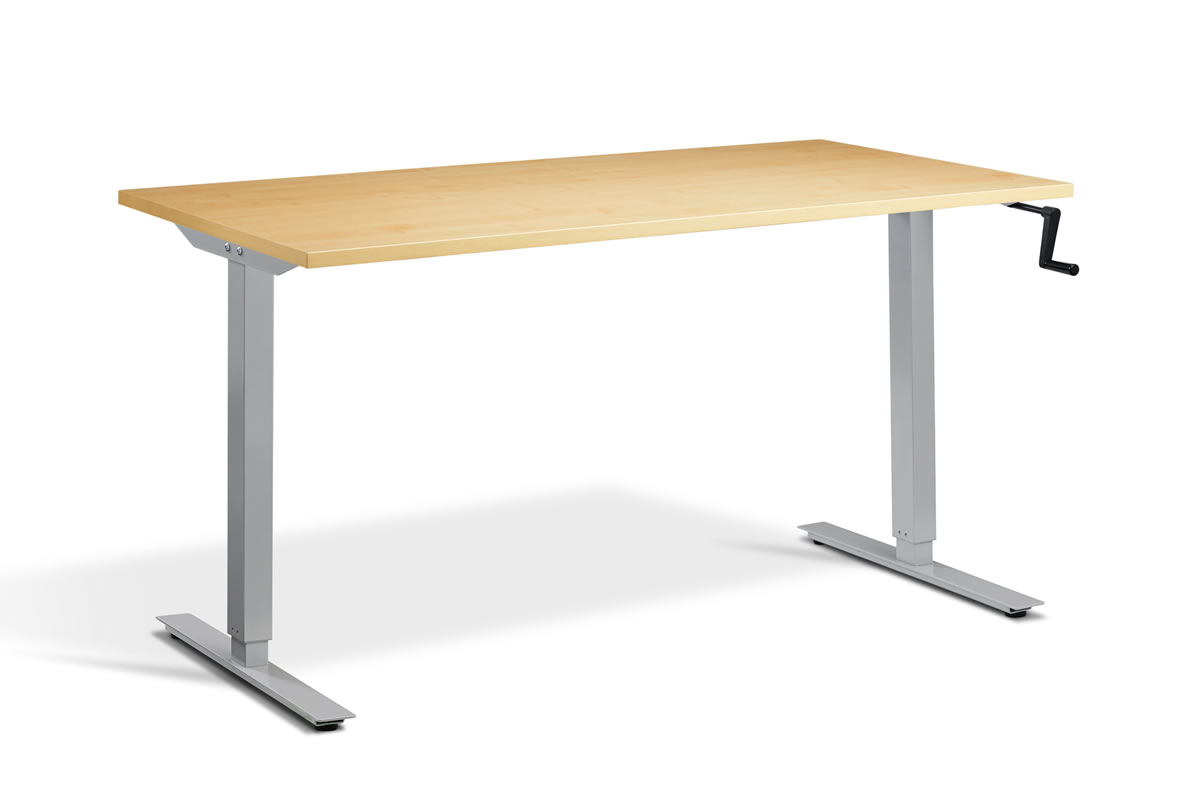 View Rectangular Standing Height Adjustable Desk 1600mm x 800mm Oak Top Silver Frame Solo information