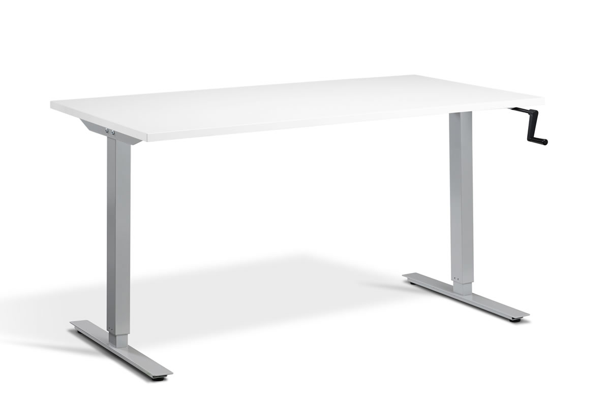 View Rectangular Standing Height Adjustable Desk 1200mm x 800mm White Top Silver Frame Solo information