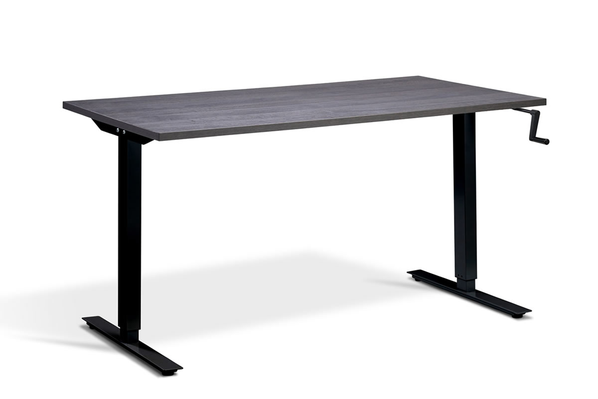 View Rectangular Standing Height Adjustable Desk 1600mm x 800mm Anthracite Sherman Oak Top Black Frame Solo information