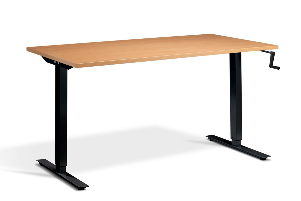 View Rectangular Standing Height Adjustable Desk 1600mm x 800mm Beech Top Black Frame Solo information