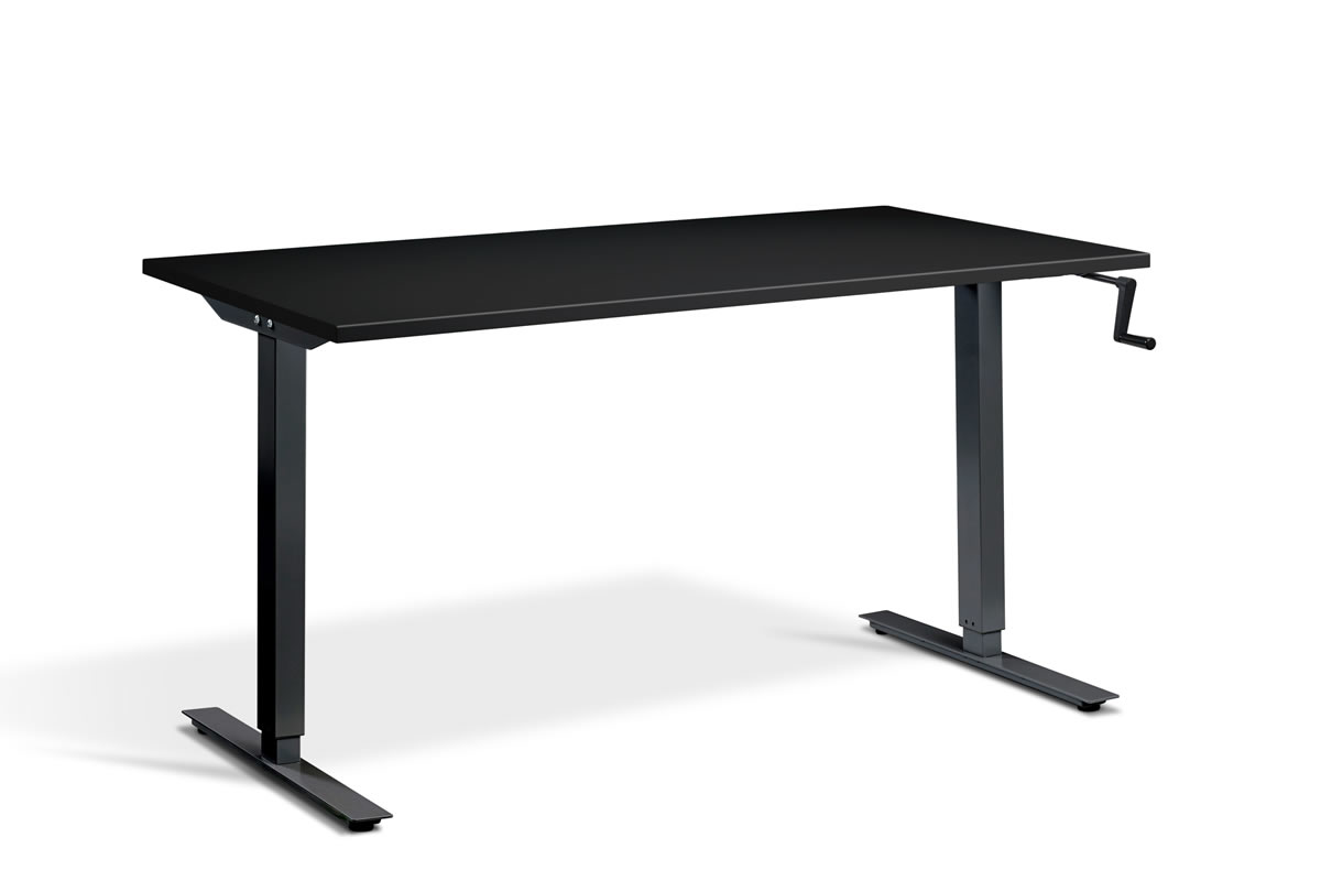 View Rectangular Standing Height Adjustable Desk 1400mm x 800mm Black Top Black Frame Solo information