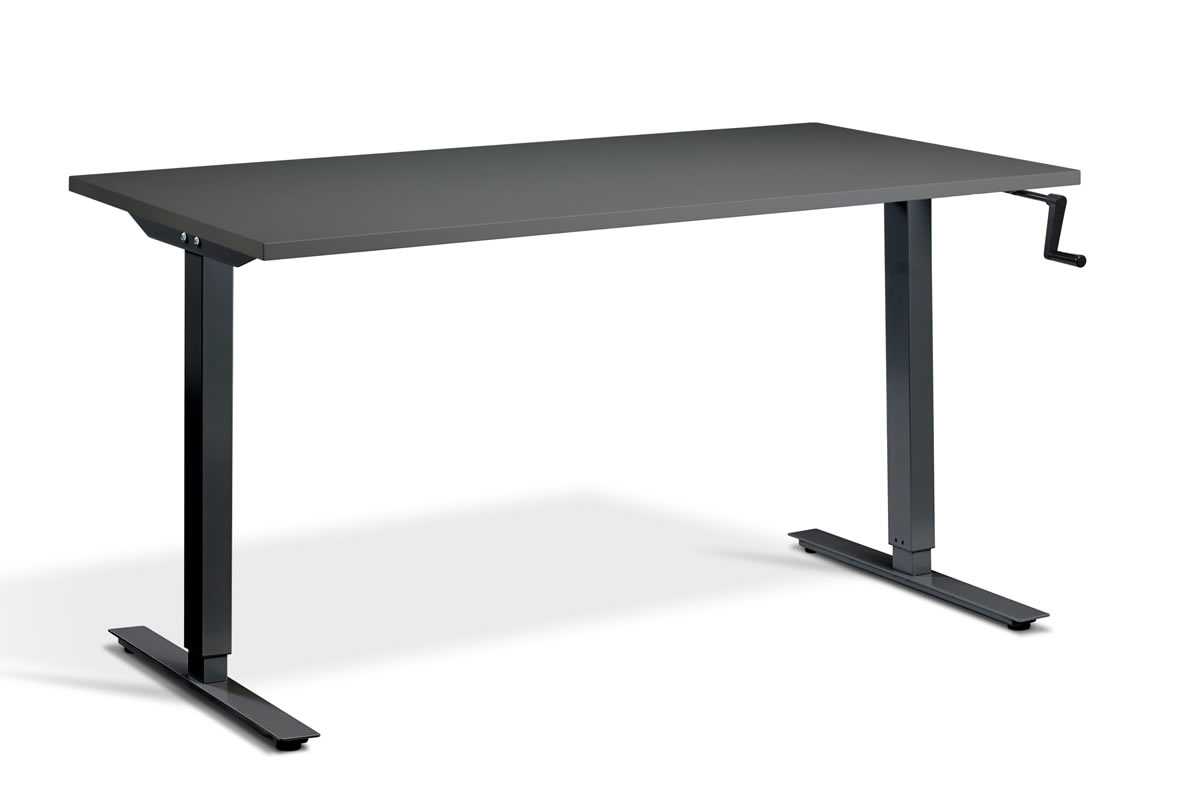 View Rectangular Standing Height Adjustable Desk 1600mm x 800mm Graphite Top Black Frame Solo information