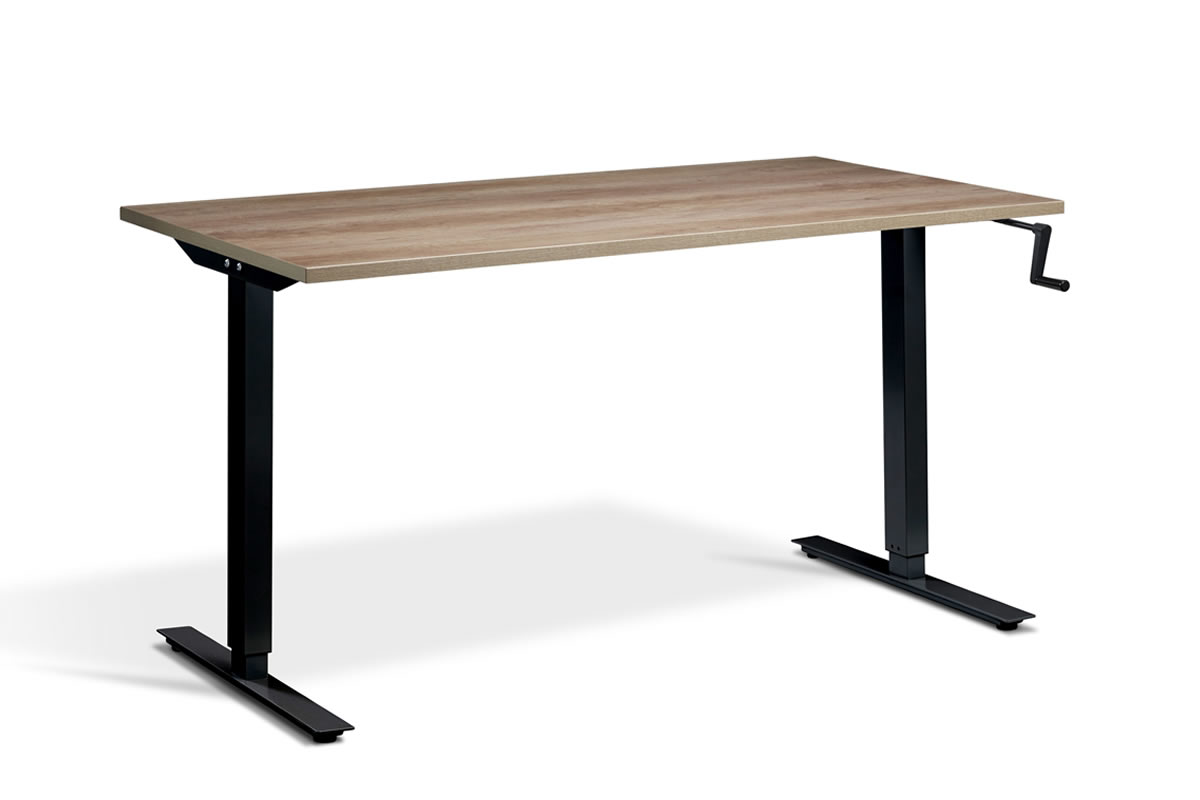 View Rectangular Standing Height Adjustable Desk 1400mm x 800mm Grey Nebraska Oak Top Black Frame Solo information