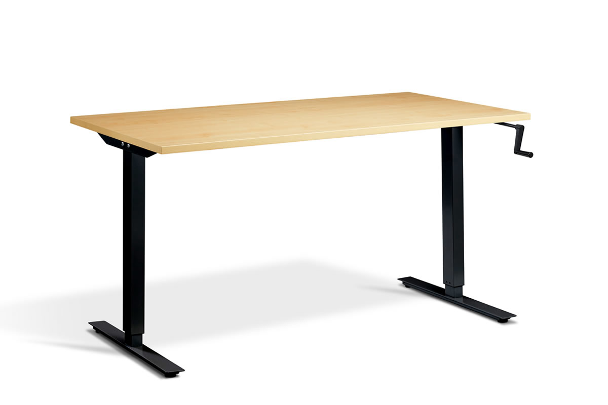 View Rectangular Standing Height Adjustable Desk 1600mm x 800mm Oak Top Black Frame Solo information