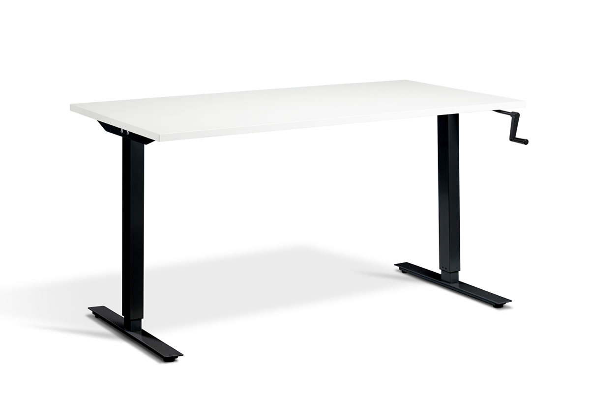 View Rectangular Standing Height Adjustable Desk 1600mm x 800mm White Top Black Frame Solo information