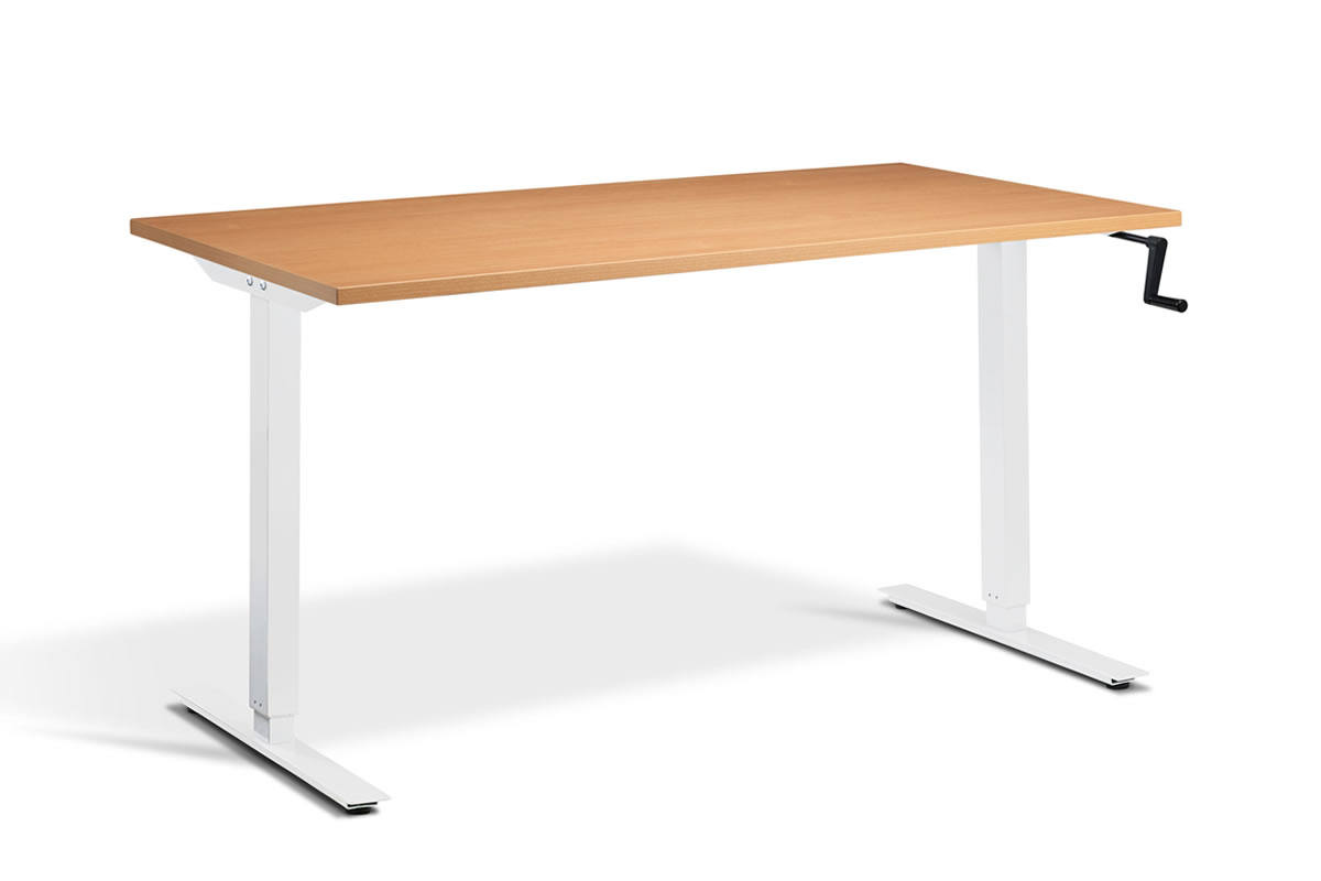 View Rectangular Standing Height Adjustable Desk 1600mm x 800mm Beech Top White Frame Solo information