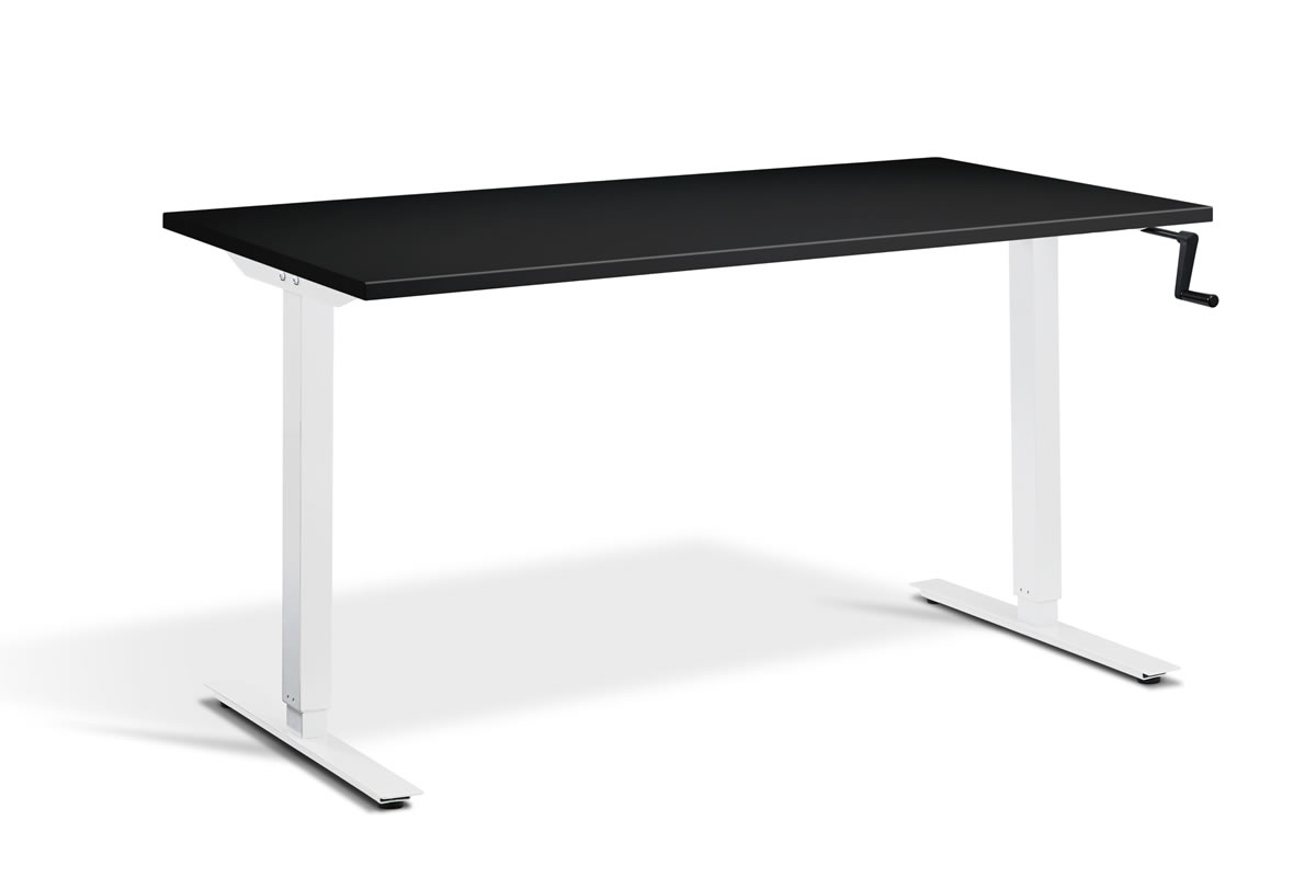 View Rectangular Standing Height Adjustable Desk 1400mm x 800mm Black Top White Frame Solo information