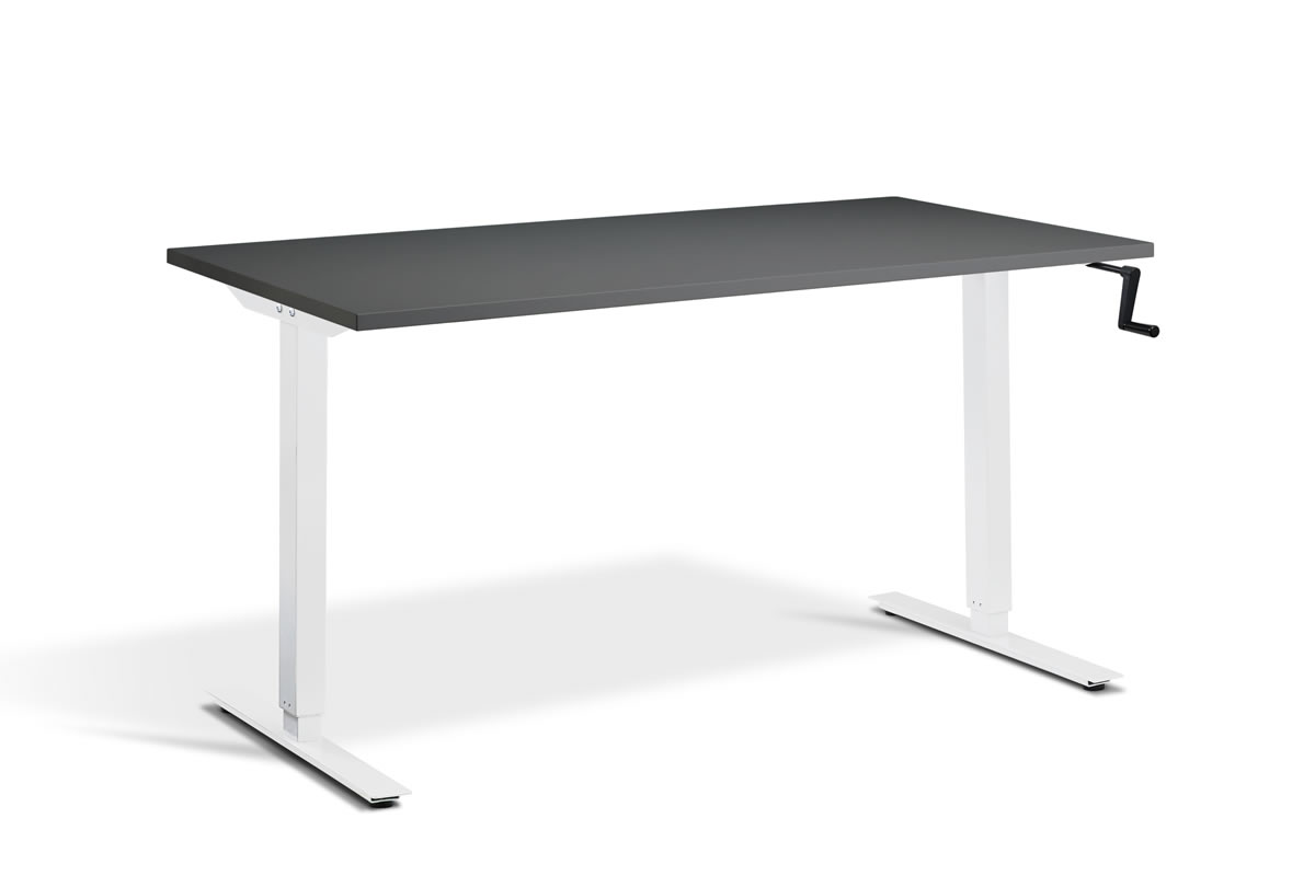 View Rectangular Standing Height Adjustable Desk 1600mm x 800mm Graphite Top White Frame Solo information
