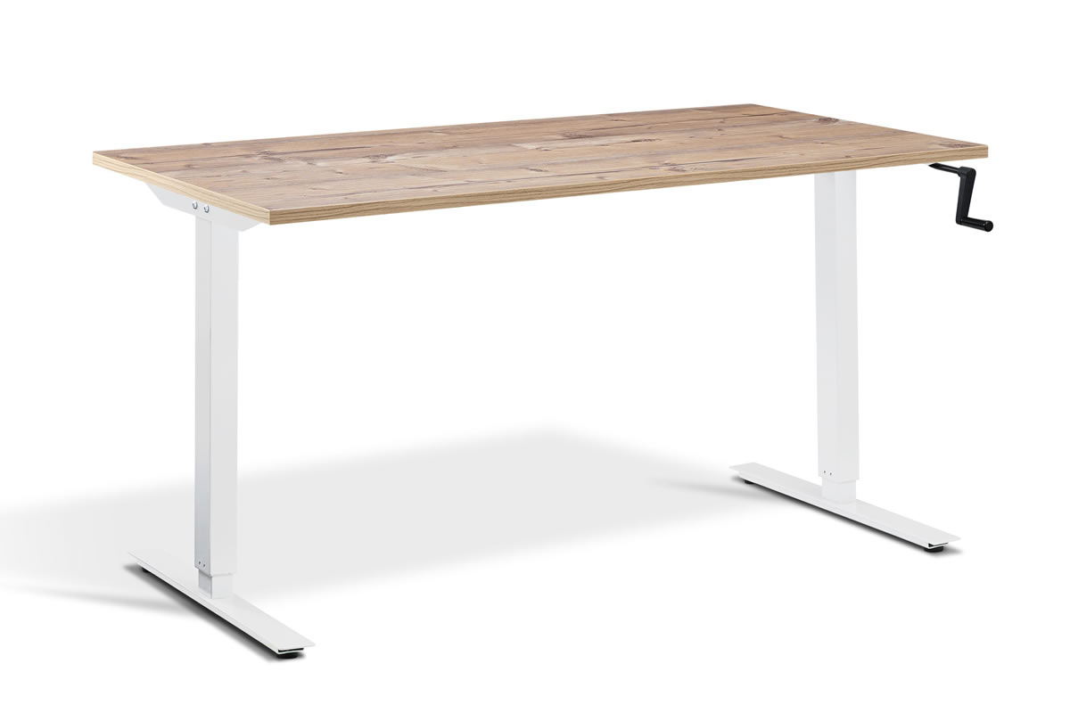 View Rectangular Standing Height Adjustable Desk 1400mm x 800mm Antique Pine Top White Frame Solo information