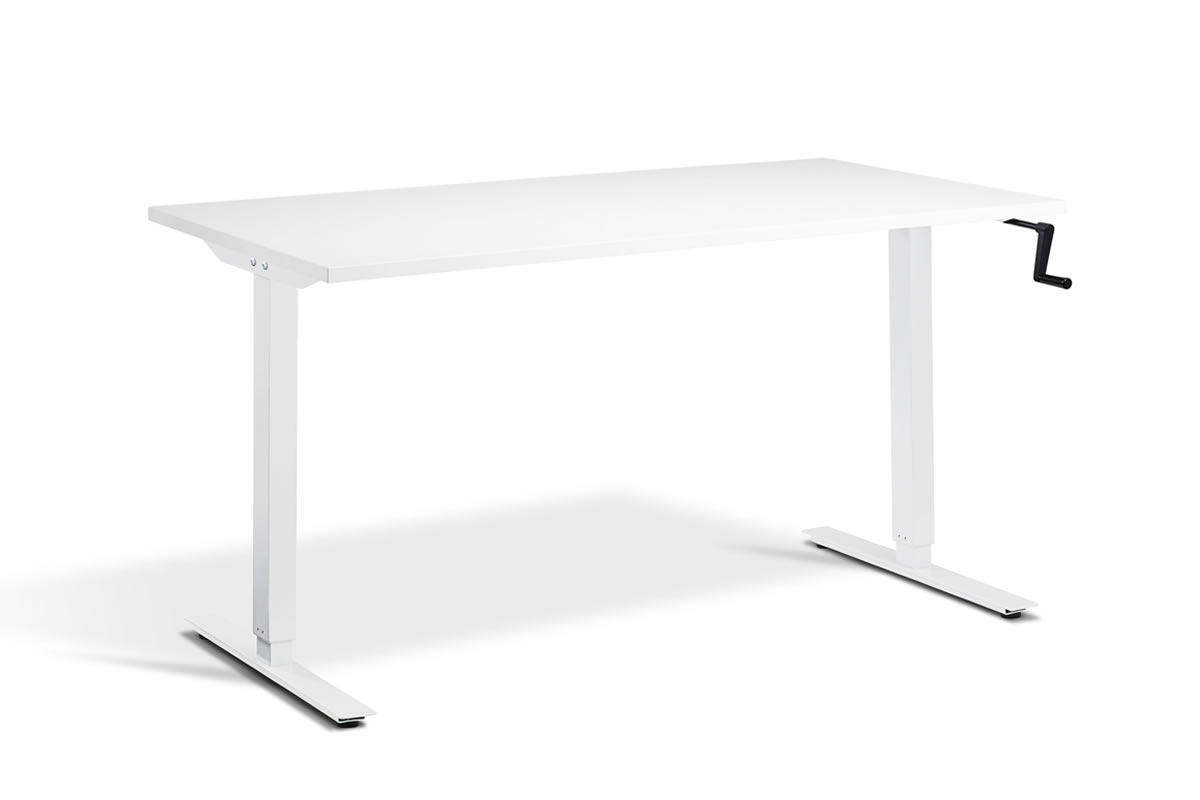 View Rectangular Standing Height Adjustable Desk 1400mm x 800mm White Top White Frame Solo information