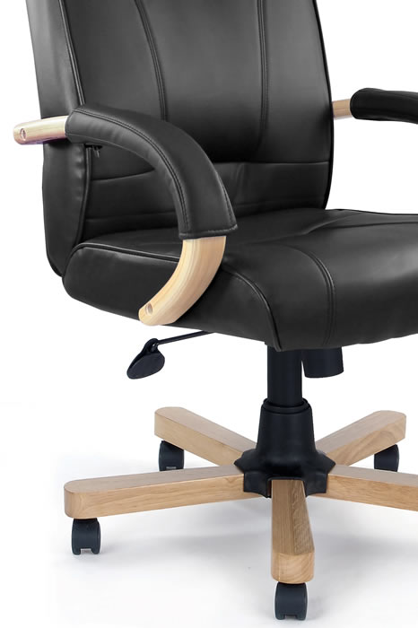 Oak Leather High Back Office Chair Oak Frame Kingston