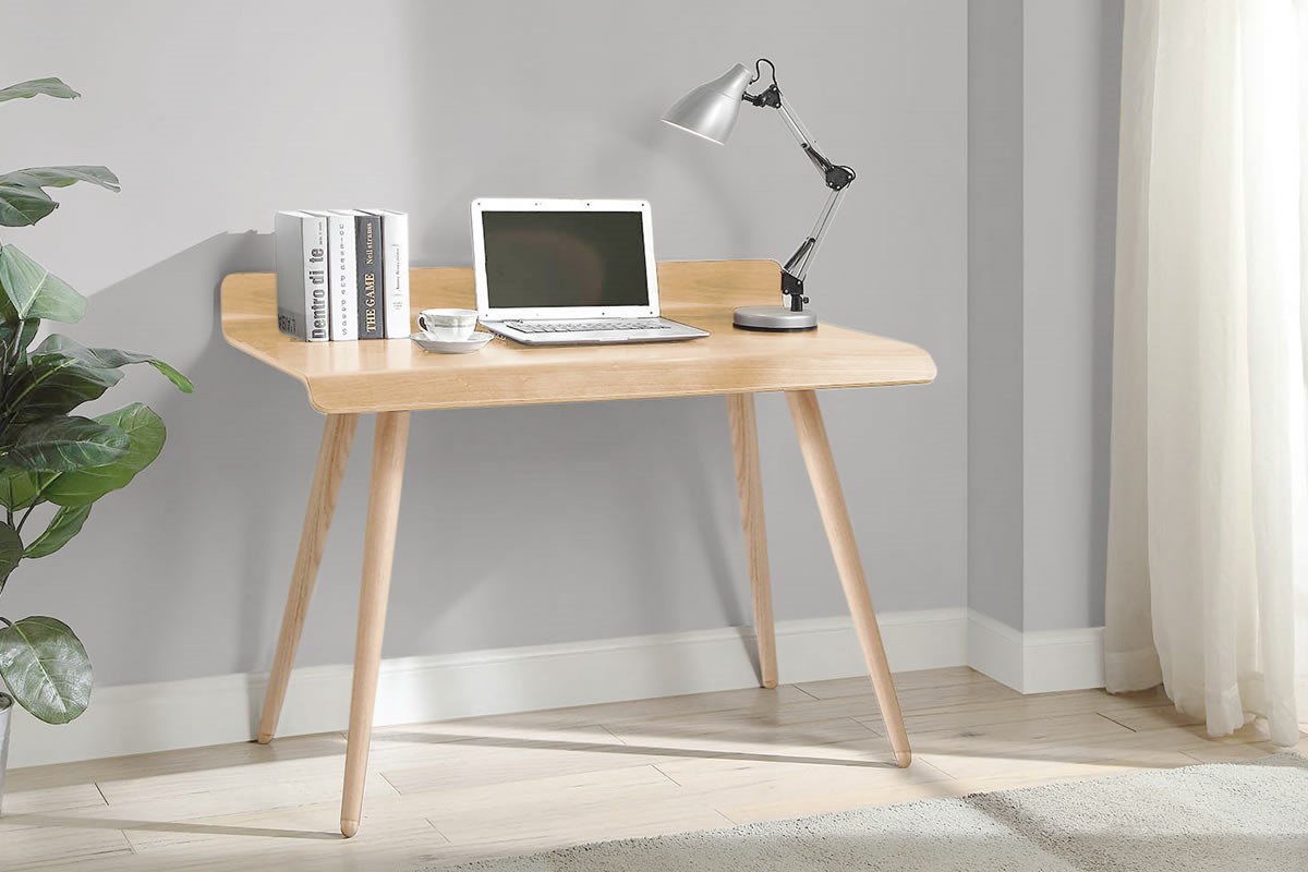 Wooden Rectangular Home Office Desk - Curved Design - Spindle Legs - Vienna