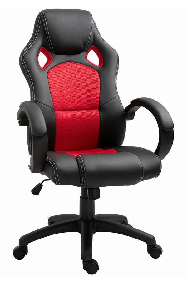 View Black And Red Faux Leather Gaming Chair Modern Deeply Padded Chair Padded Loop Armrests Easy Glide Wheels Daytona information