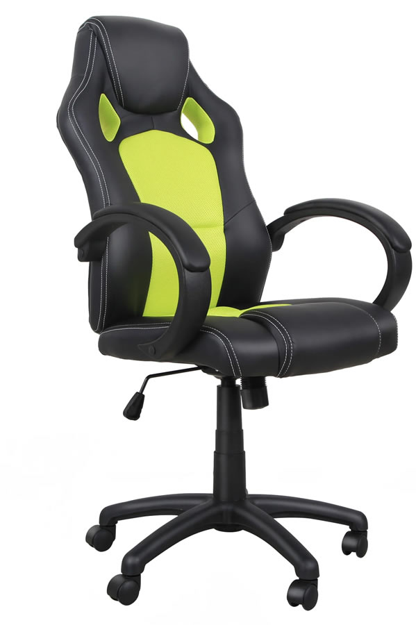 View Black And Green Faux Leather Gaming Chair Modern Deeply Padded Chair Padded Loop Armrests Easy Glide Wheels Daytona information