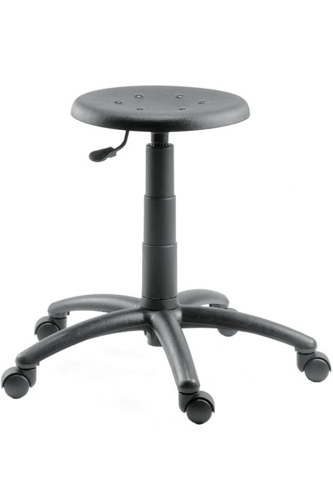 View Durable Black PU Height Adjustable Laboratory Home Office Craft Stool Easy Glide Wheels Toughened 5 Star Base Polly Stool information