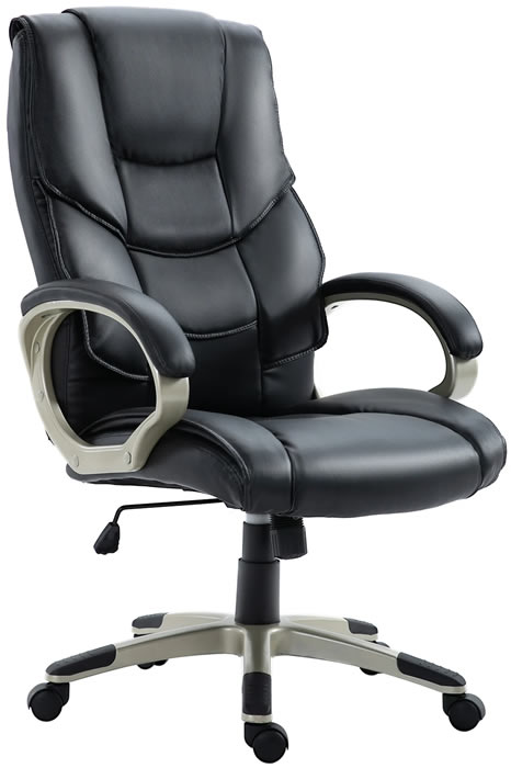 View Black High Back Leather Ergonomic Home Office Computer Study Chair Padded Reclining Backrest Padded Loop Arms Seat Height Adjustment Ont information