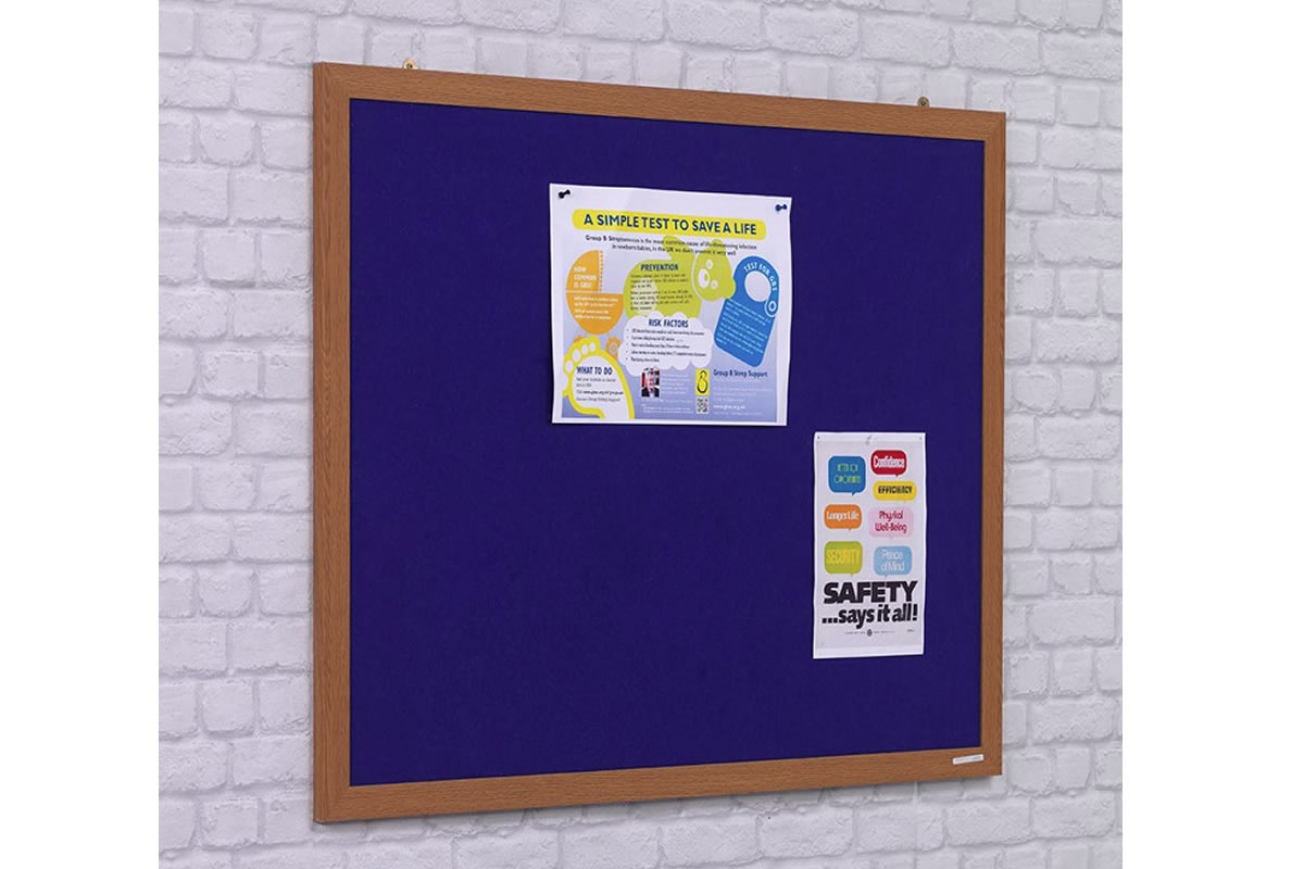 View Blue Noticeboard With Wood Effect Frame Coloured Felt Surface 1200mm x 1200mm 2Year Guarantee Wall Fittings Included Recycled Material information