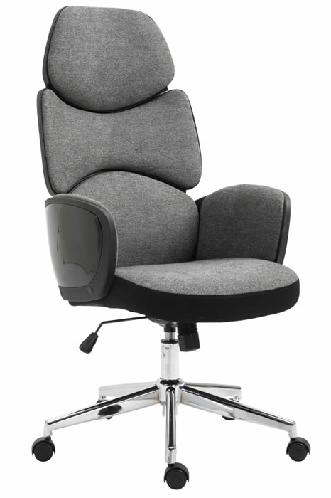 View Grey Fabric High Back Ergonomic Office Chair White Gloss Wooden Frame Reclining Backrest Deeply Padded Height Adjustable Seat information
