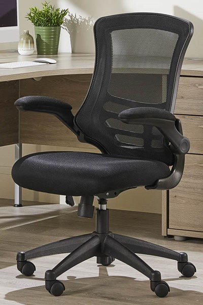 Mesh Back Office Chair - Folding Arms - 5 Colours - Height Adjustable -  Alabama