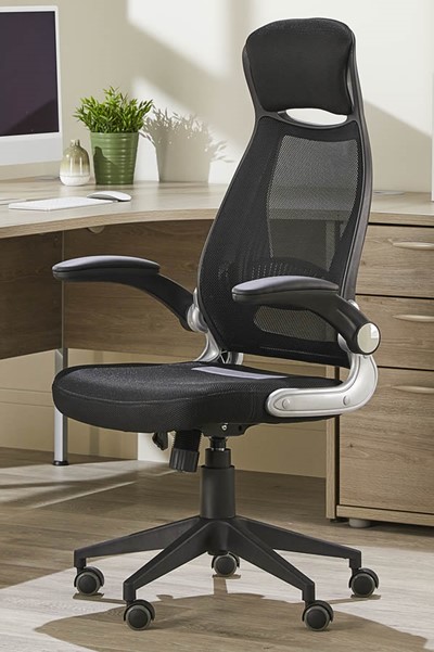 Mesh Office Chair - Fold Away Arms - High Back - Saturn