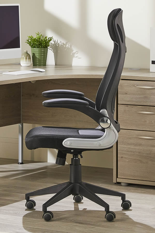 Mesh Office Chair Fold Away Arms High Back Saturn