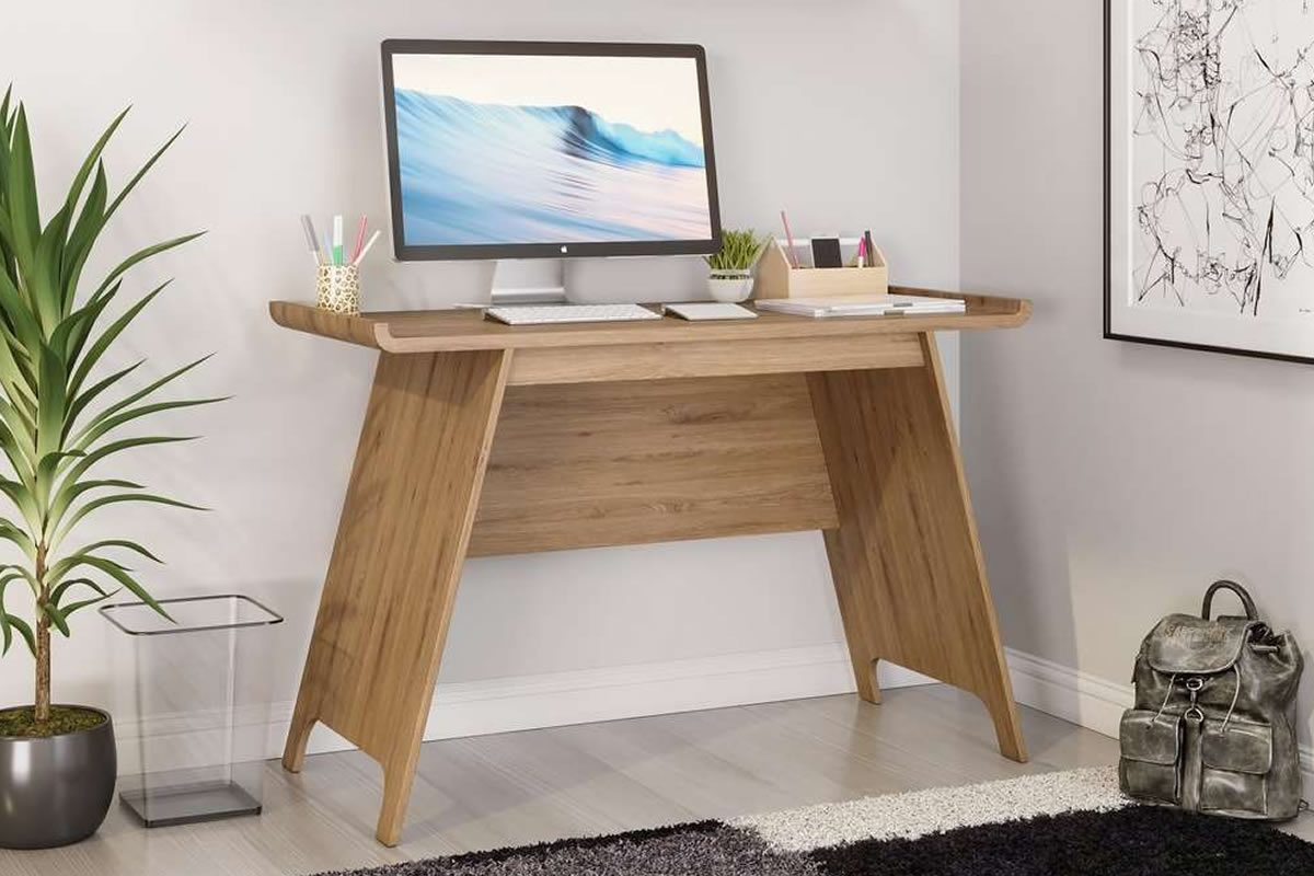 View Light Oak Wooden Trestle Home Office Laptop Workstation Study Desk With Stylish Curved Top Small Shaker Style Student Desk Teknik Towson information