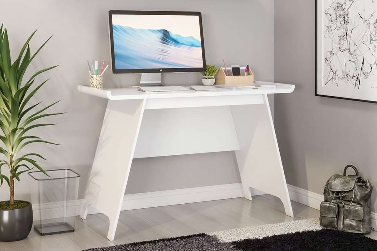 View White Wooden Trestle Home Office Laptop Workstation Study Desk With Stylish Curved Top Small Shaker Style Student Desk Teknik Towson information