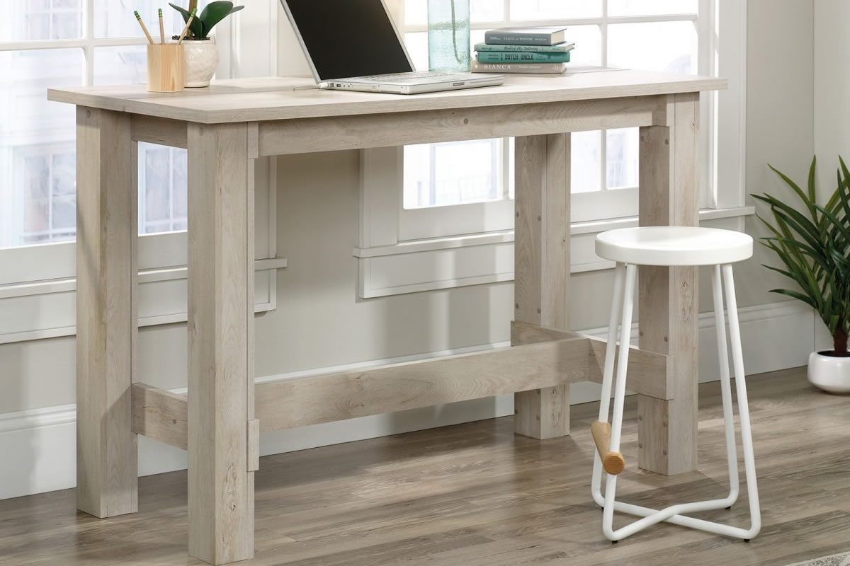 View Wooden Chalked Chestnut Industrial Style Laptop Counter Height Chunky Home Office Workstation MultiPurpose Tall Height Study Desk Shaker Style information