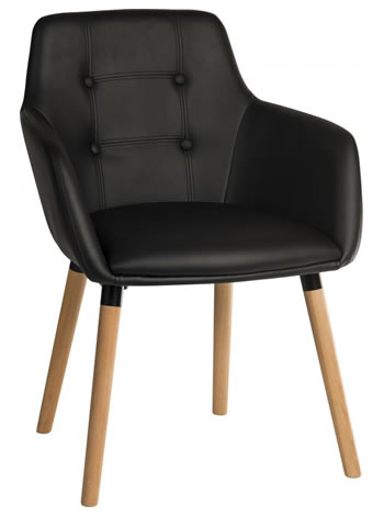 View Black PU Leather Reception Area Arm Chair Ideal For Waiting Rooms Buttoned Back Design Oak Tappered Legs Alesto Westwood information