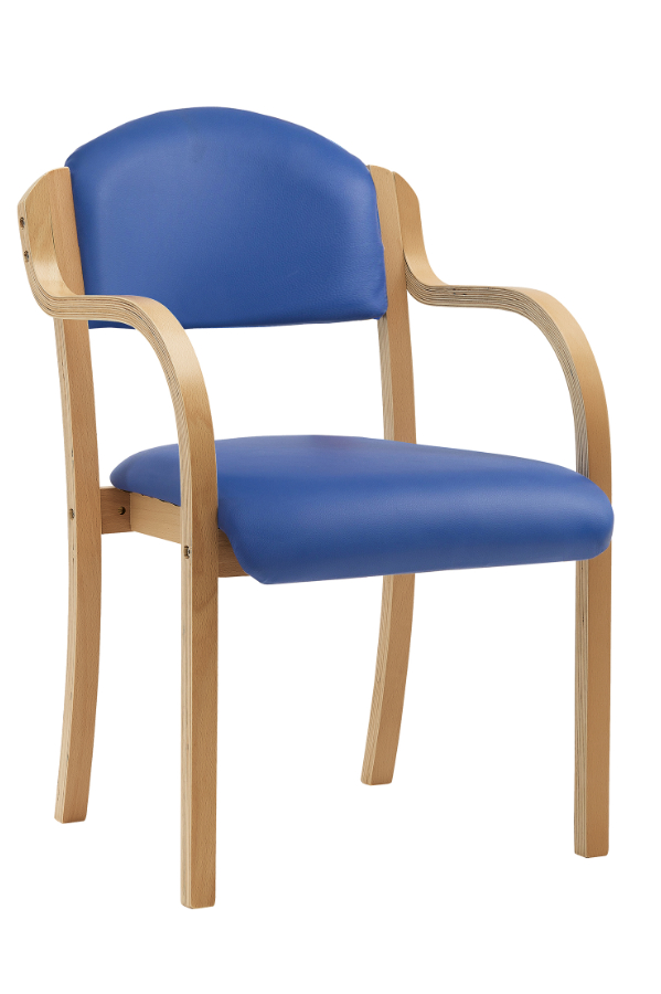 View Tahara Blue Wipeable Visitor Waiting Room Conference Chair With Arms Strong Wooden Laminated Frame Deeply Padded Fabric Back and Seat information
