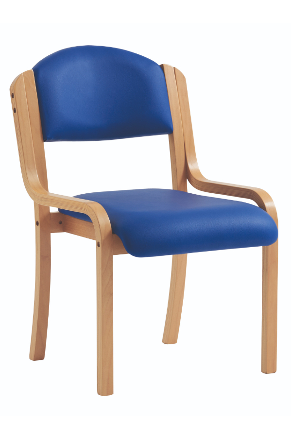 View Tahara Blue Wipeable Visitor Waiting Room Conference Chair Without Arms Strong Wooden Laminated Frame Deeply Padded Fabric Back and Seat information