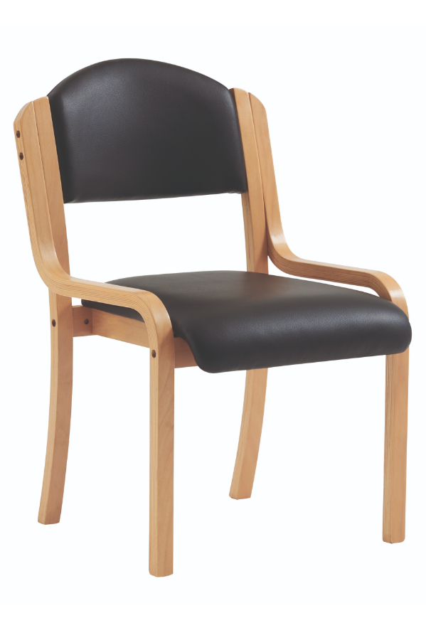 View Tahara Black Wipeable Visitor Waiting Room Conference Chair Without Arms Strong Wooden Laminated Frame Deeply Padded Fabric Back and Seat information