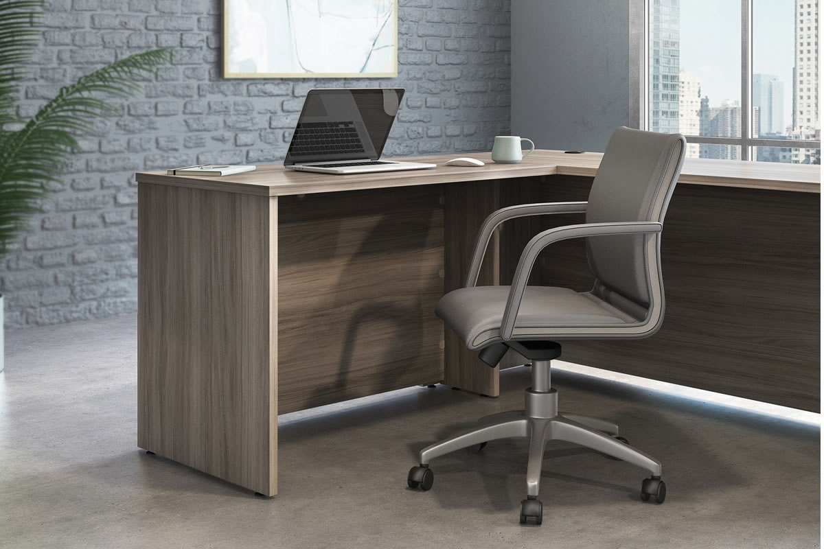 View Grey Oak Rectangular Executive Home Office Desk Return Desk Robust 25mm Top Surface SelfLevelling Feet Modern Design Affiliate Range information