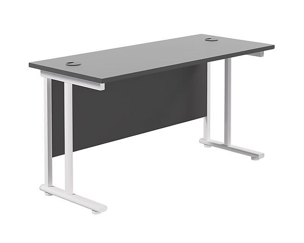 View Black Rectangular Cantilever Home Office Desk 160cm x 80cm Wide Straight Office Desk Two Cable Management Access Points White Cantilever Frame information