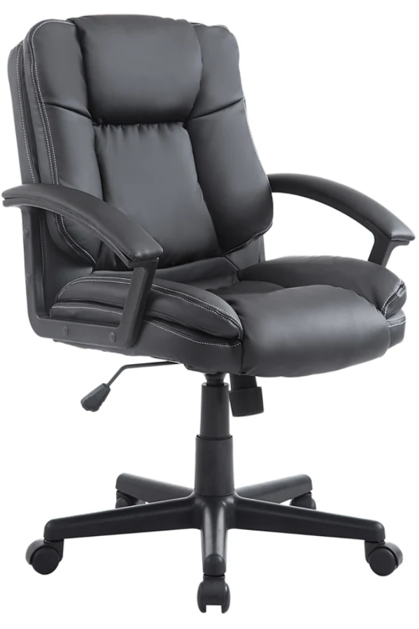 View Digby Black PU Leather Executive Office Chair Weight Tested to 120kg Fixed Arms Deeply Padded Seat Back And Arms information