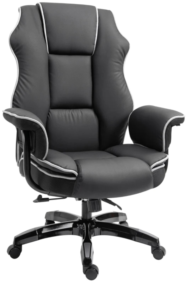 View Black Faux Leather Executive Home Office Study Chair Tested To 120kg Heavy Duty Deeply Padded Seat Lumbar Support Recline Backrest Langley information