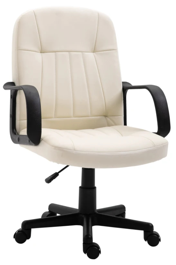 View Laval White PU Leather Executive Home Office Chair Weight Tested to 150kg Fixed Arms Deeply Padded Seat Back And Arms information