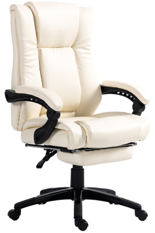 View Cream PU Leather Executive Home Office Chair BuiltIn Retractable Footrest Fixed Arms Deeply Padded Seat Back And Arms Marine information