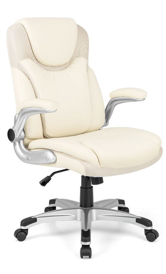 View Regina White PU Leather Executive Home Office Chair Weight Tested to 160kg Flip Up Padded Folding Arm Deeply Padded Seat Back information