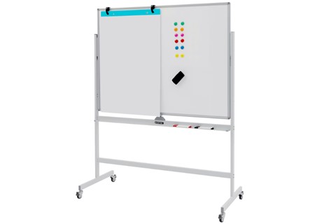 White Height Adjustable Magnetic Double Sided Whiteboard with Wheels
